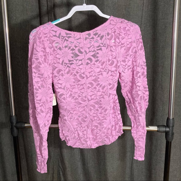 Revolve X Free People Long Distance Layering Long Sleeve Sheer Lace Top Pink NWT - Picture 5 of 8